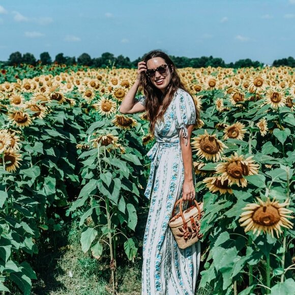 Gal Meets Glam Imogene Dress Ivory French Blue Stripe Size 2 Maxi Wrap - Picture 5 of 17